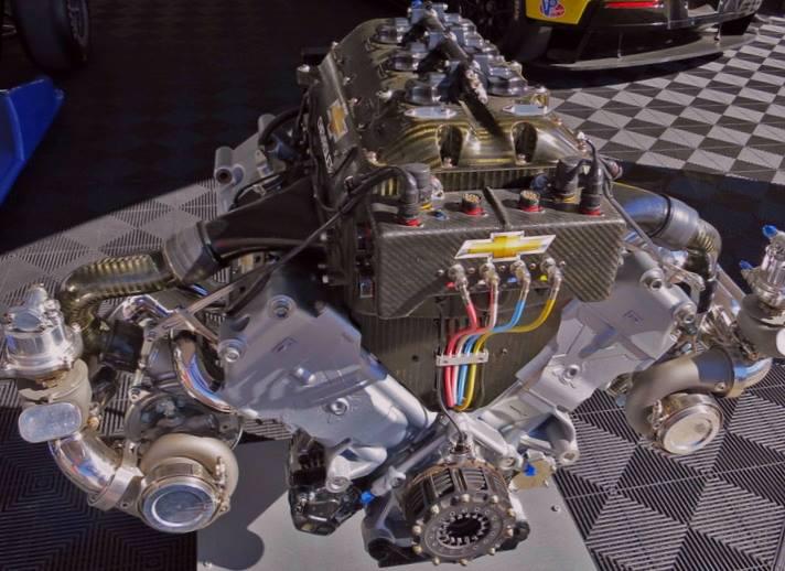 The BorgWarner EFR 7163 Turbo installed on a Chevy IndyCar engine